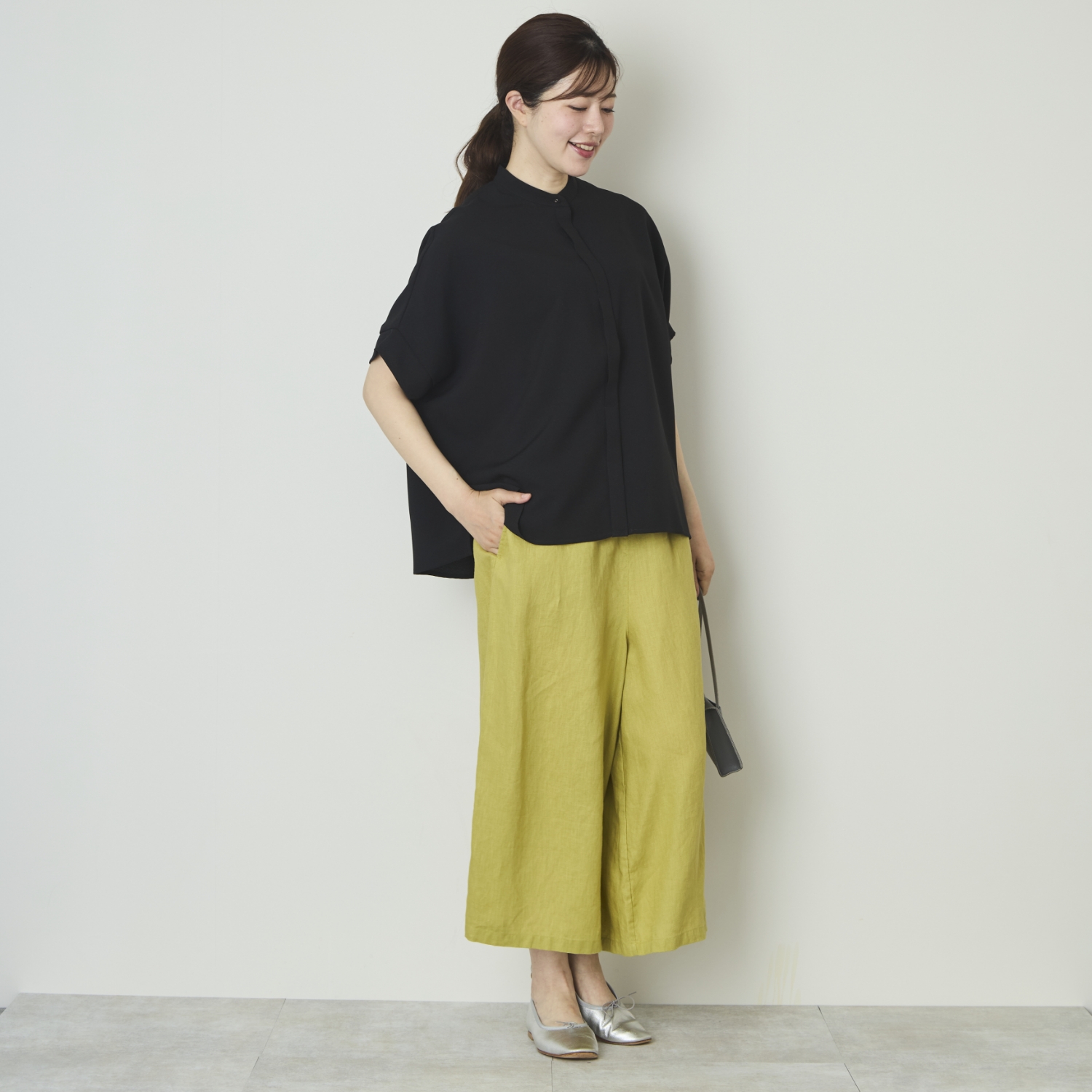 Crea delice/リネン8分丈ワイドパンツ